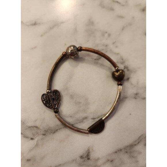 Vintage Copper & Silver Tone Heart Charm Bracelet - Picture 1 of 2